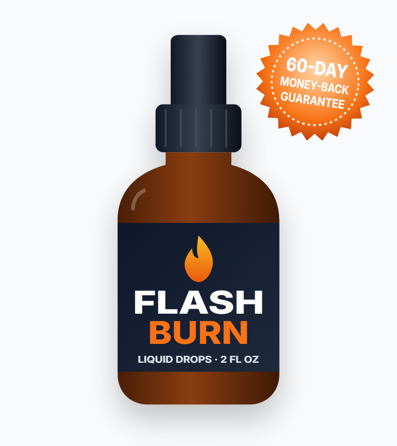 FlashBurn liquid drops bottle with 60-day money-back guarantee